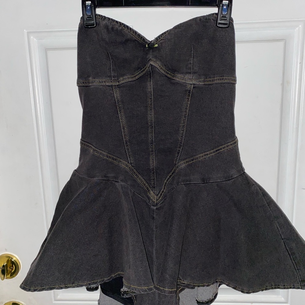 Fashion Nova Dark Wash Denim Romper